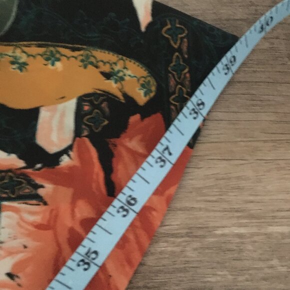 Vintage 80s Union Made Orange and Green Abstract Button Waist Pleated Midi Skirt - Picture 11 of 14